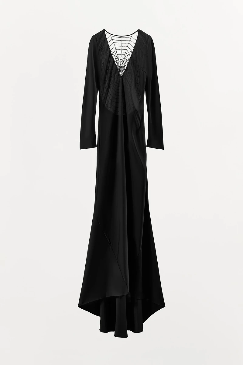 LIMITED EDITION SATIN EFFECT SPIDERWEB BACK DRESS