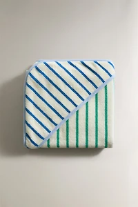 REVERSIBLE STRIPED HOODED BABY TOWEL