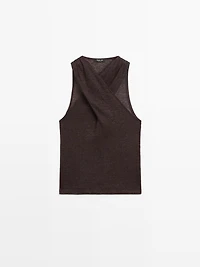 Linen blend top with surplice neckline