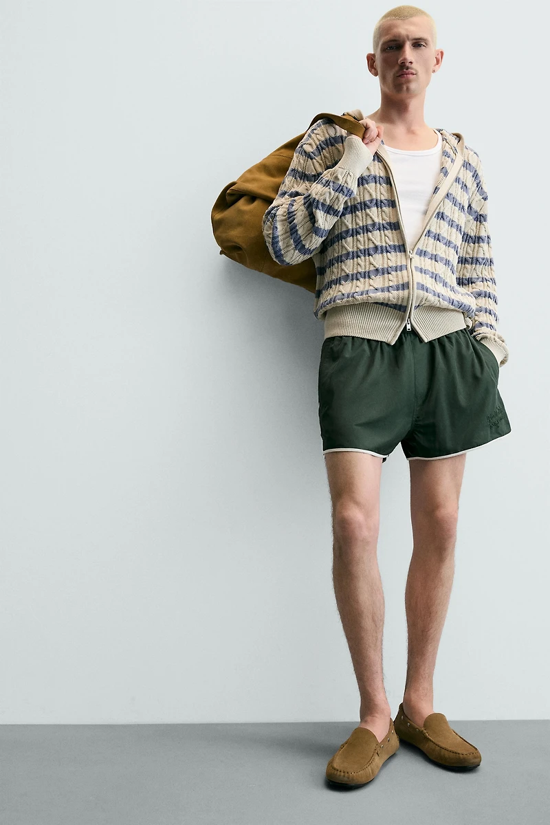 TEXTURED WOVEN HOODIE CARDIGAN
