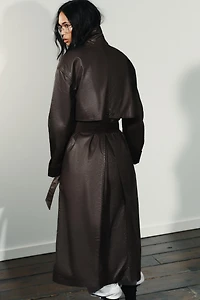LONG WAXED TRENCH COAT WITH CORDUROY CUFFS