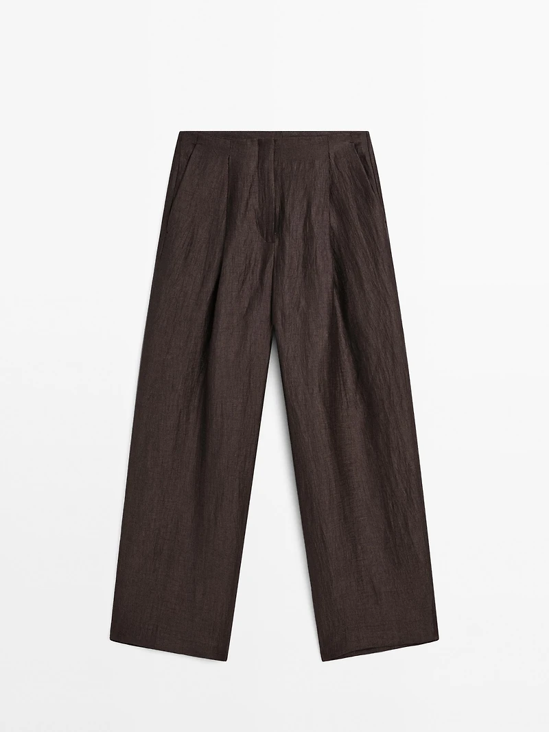 Pantalon à pinces fluide en lin mélangé