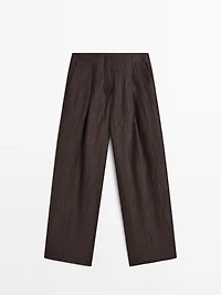 Pantalon à pinces fluide en lin mélangé