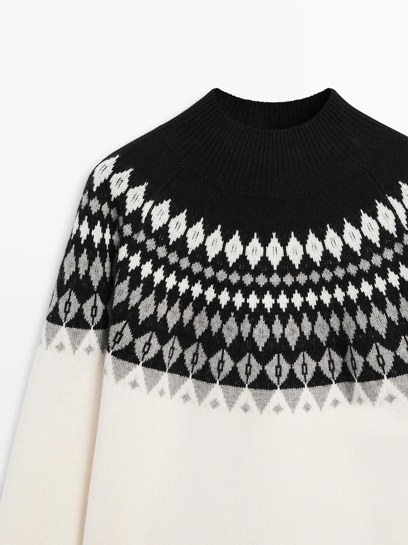 Pull en maille jacquard de laine mélangée