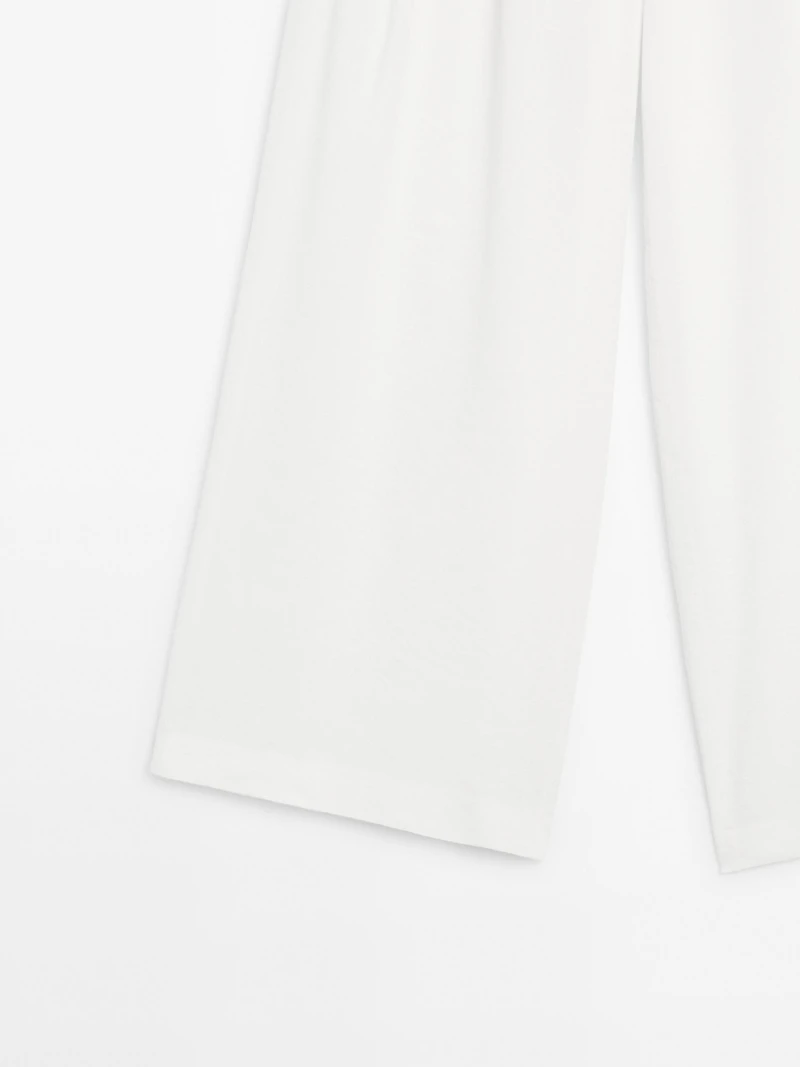 Linen blend darted palazzo trousers