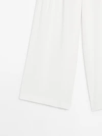Linen blend darted palazzo trousers