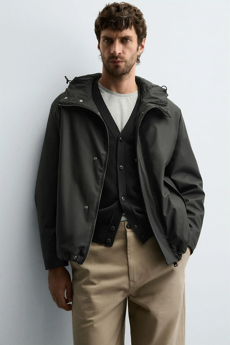 RUBBERIZED EFFECT PARKA WITH HOODIE