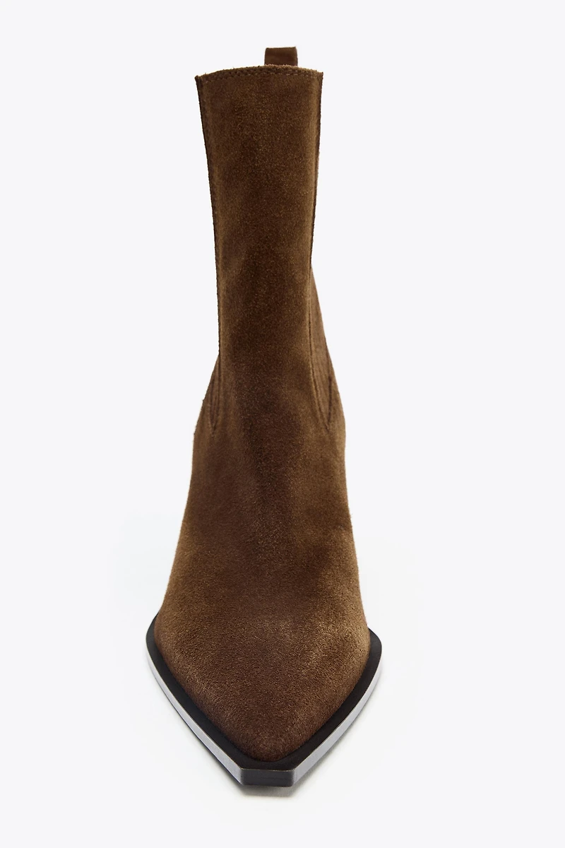 SPLIT LEATHER COWBOY ANKLE BOOTS