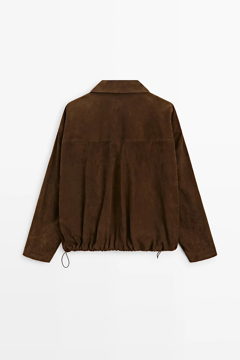 Oversize suede leather bomber jacket