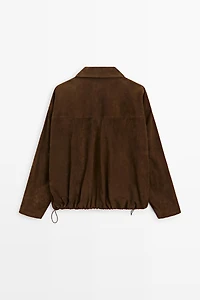 Oversize suede leather bomber jacket