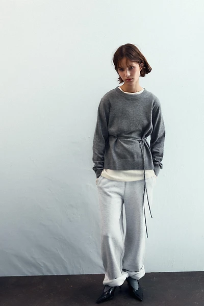 KNIT SWEATER WITH LACE-UP OPEN BACK