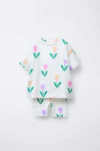 PRINTED JOGGING T-SHIRT AND CYCLING LEGGINGS SET