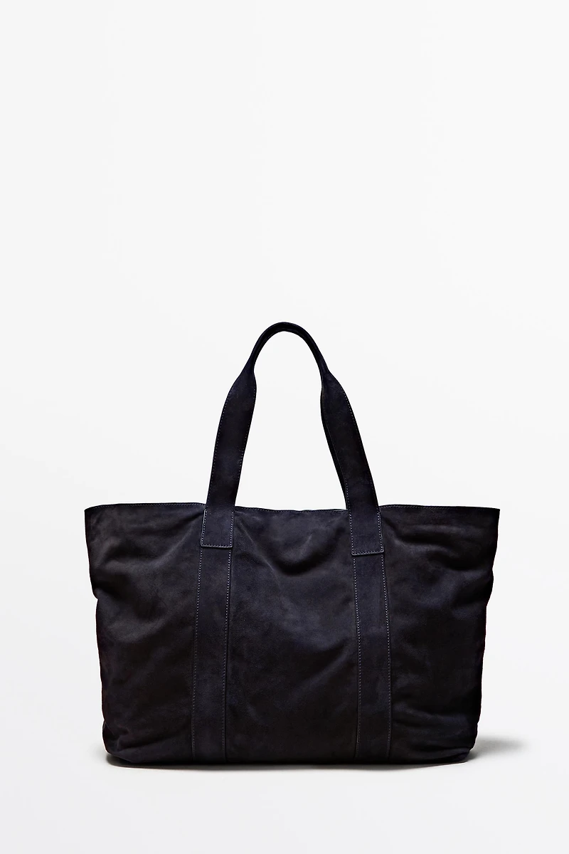 Split suede leather tote bag