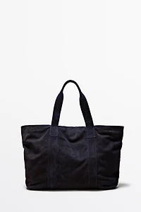 Split suede leather tote bag