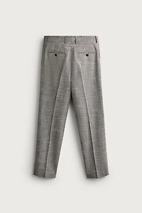 CHECKED WOOL BLEND PLEATED SUIT PANTS