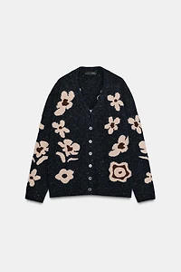 OVERSIZED FLORAL JACQUARD KNIT CARDIGAN