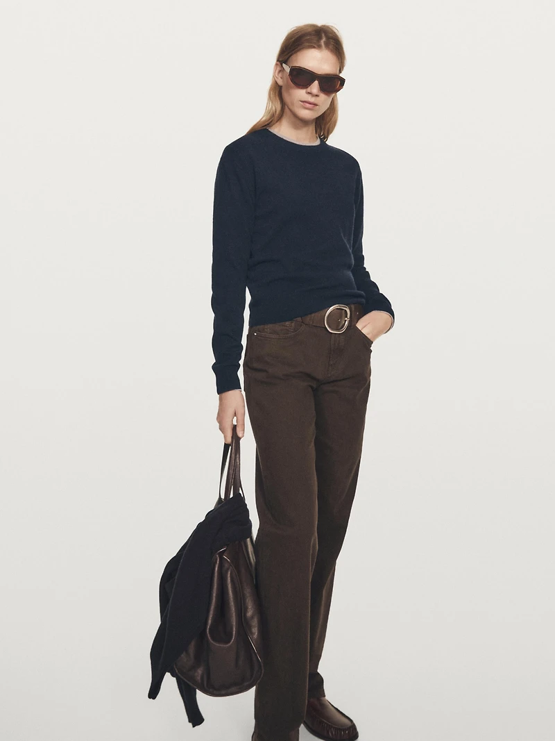 Wool blend crew neck knit sweater