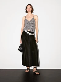 Long linen blend skort