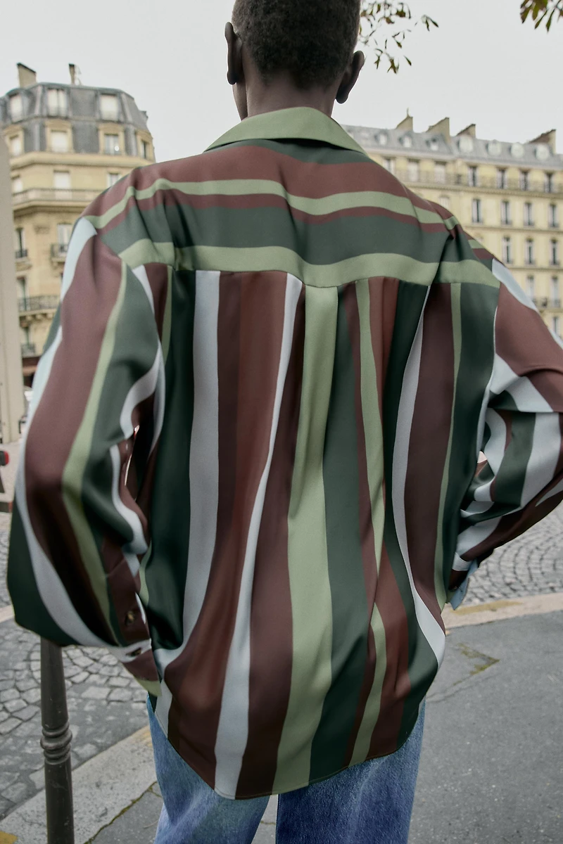 STRIPED SATIN EFFECT BLOUSE