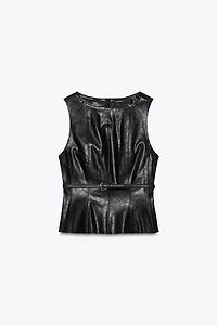 FAUX LEATHER BELTED TOP