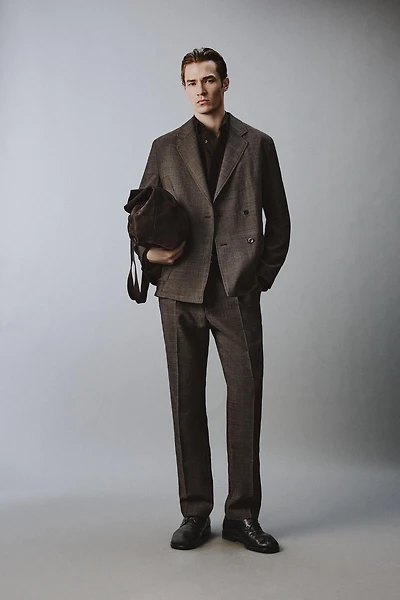 DOUBLE-BREASTED 100% WOOL SUIT JACKET