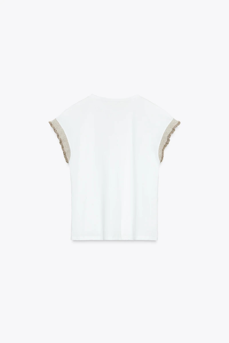 METALLIC THREAD RUFFLE T-SHIRT