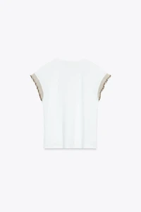 METALLIC THREAD RUFFLE T-SHIRT