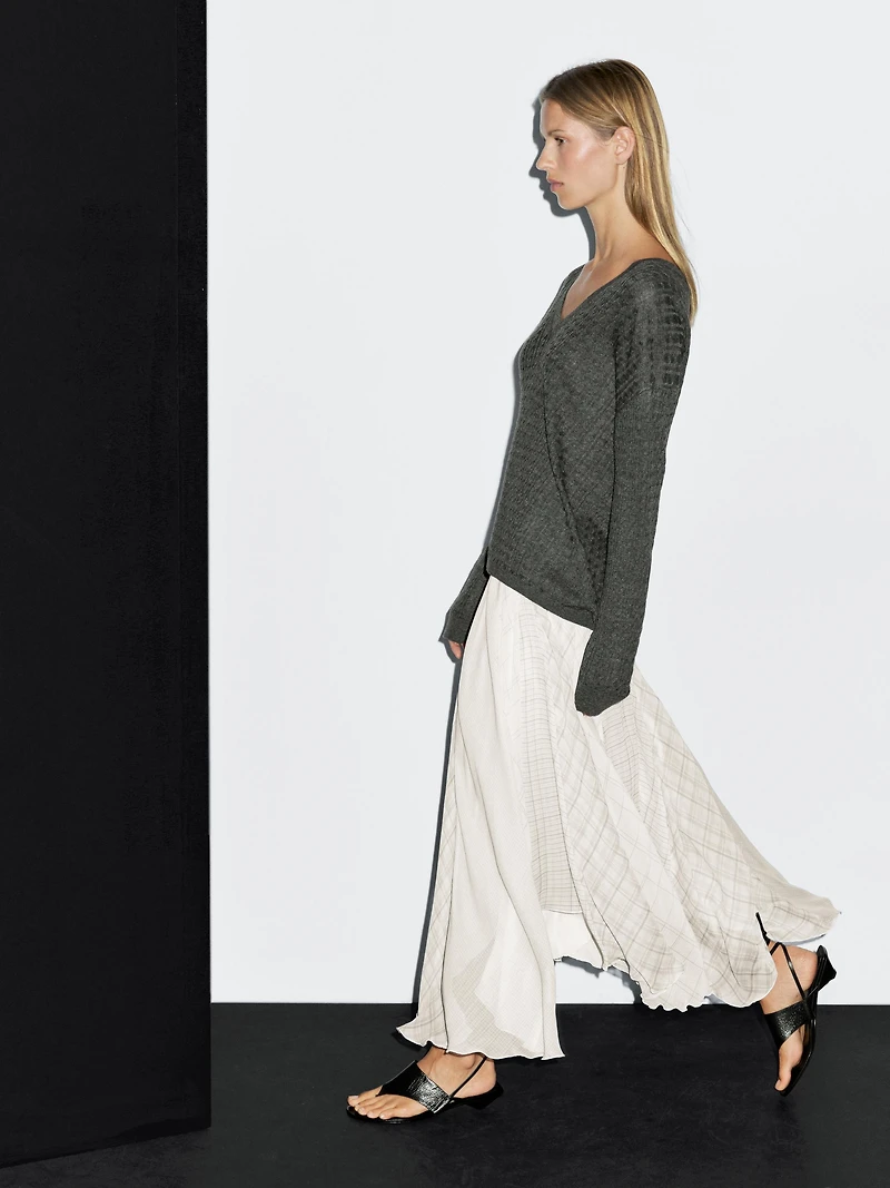 Jupe midi asymétrique à carreaux