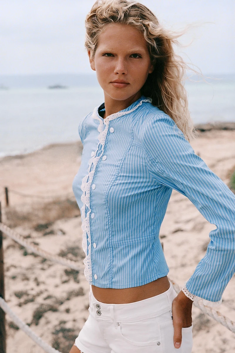 STRIPED LACE POPLIN JACKET