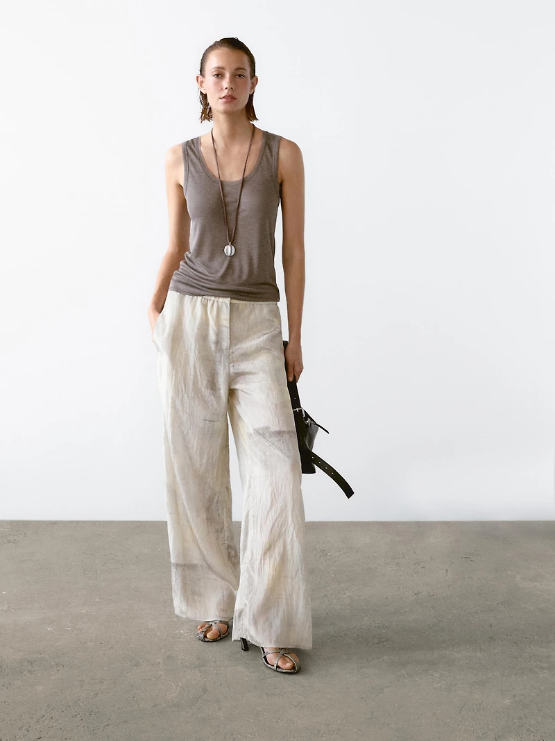 Pantalon droit fluide imprimé