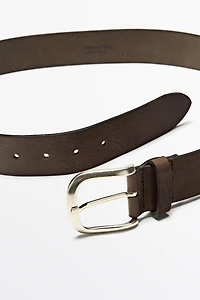 Nappa leather belt with arched buckle