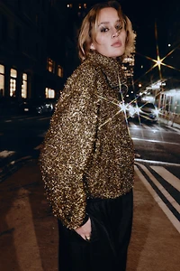 METALLIC THREAD BOMBER JACKET