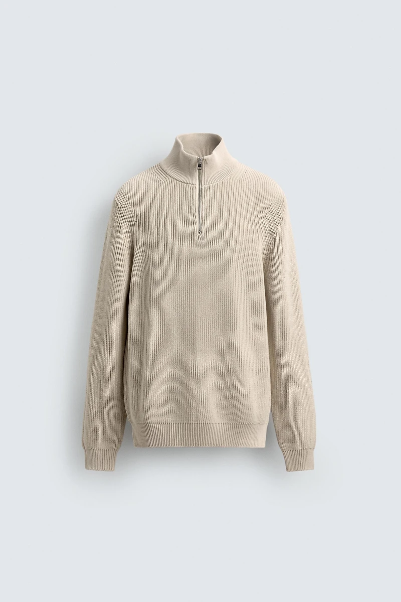 PURL KNIT QUARTER-ZIP JUMPER
