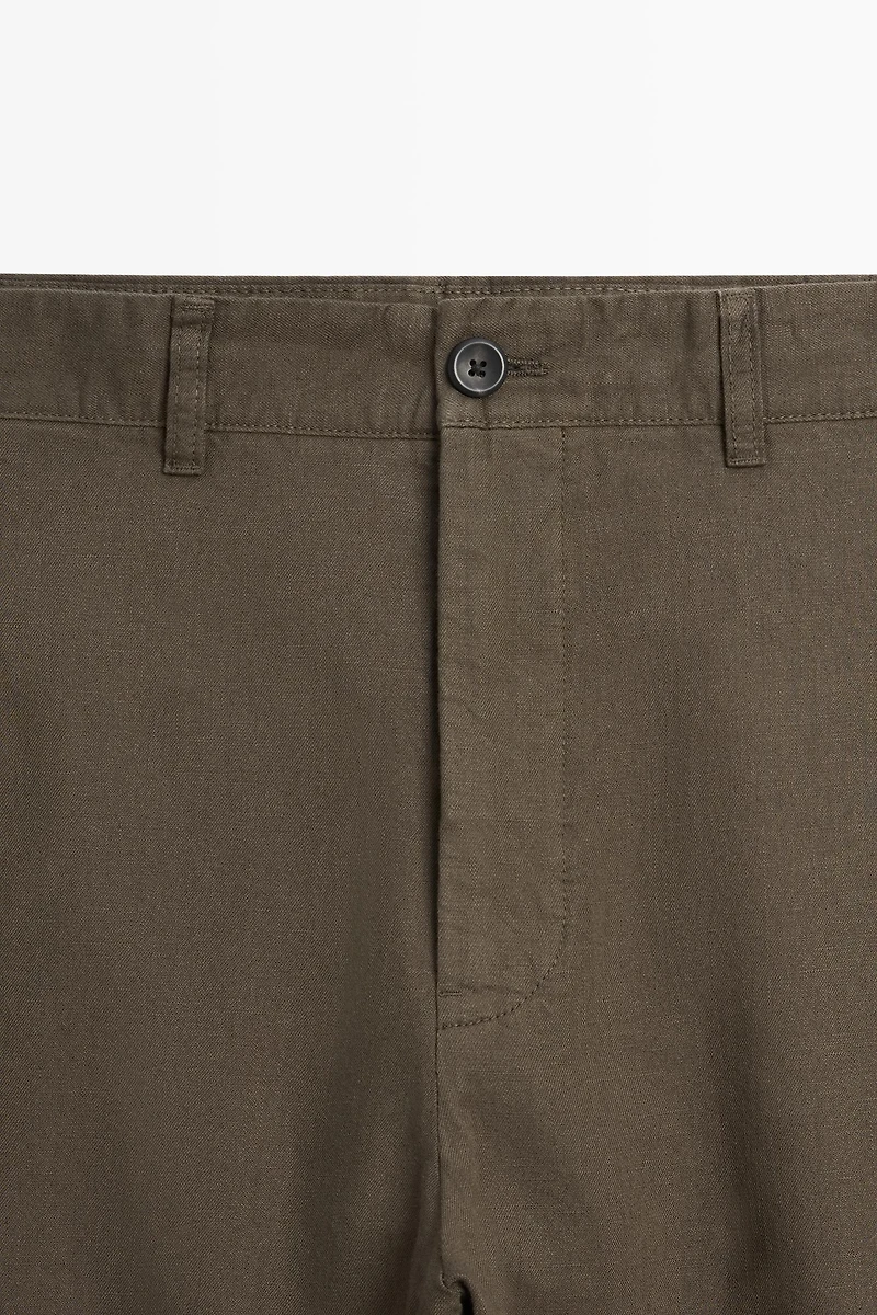 Linen and cotton straight-leg pants