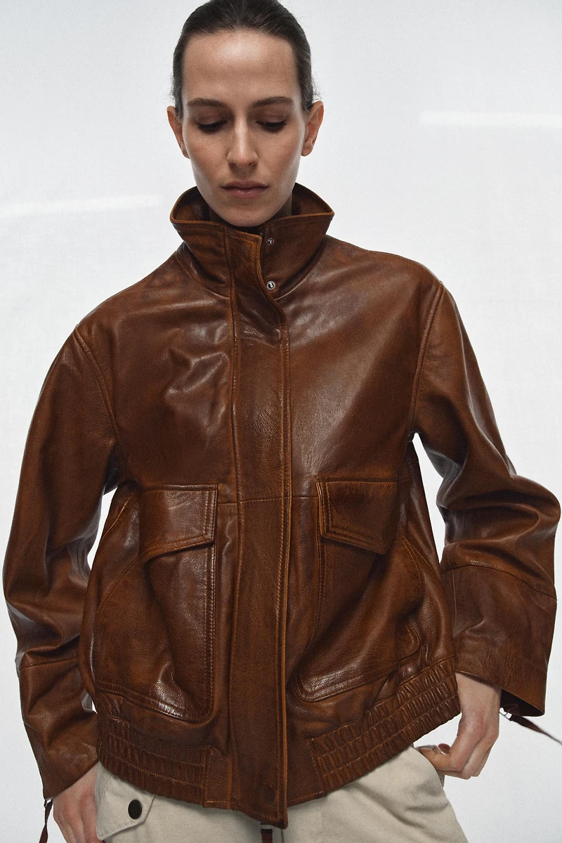 100% LEATHER BOMBER JACKET ZW COLLECTION LIMITED EDITION