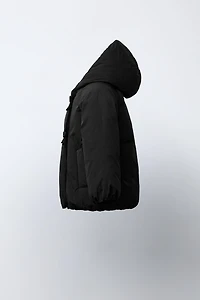 DOUBLE-BREASTED HOODED COAT WITH BOWS