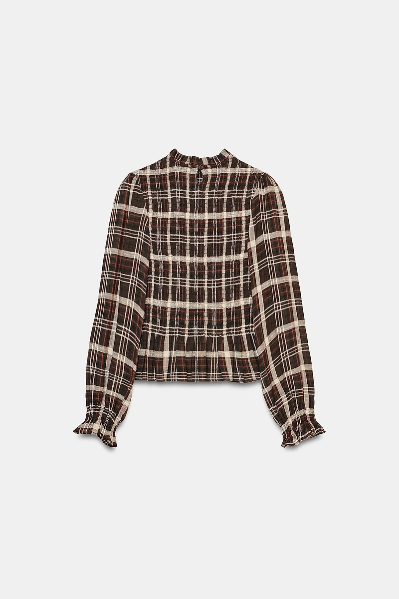 SMOCKED PLAID SHIRT
