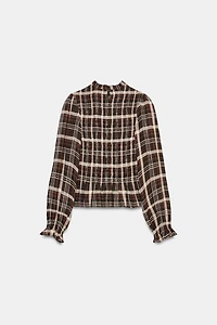 SMOCKED PLAID SHIRT