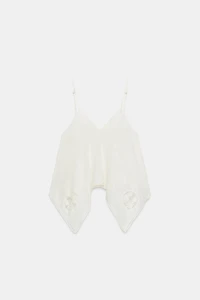 ASYMMETRIC EMBROIDERED GAUZE TOP