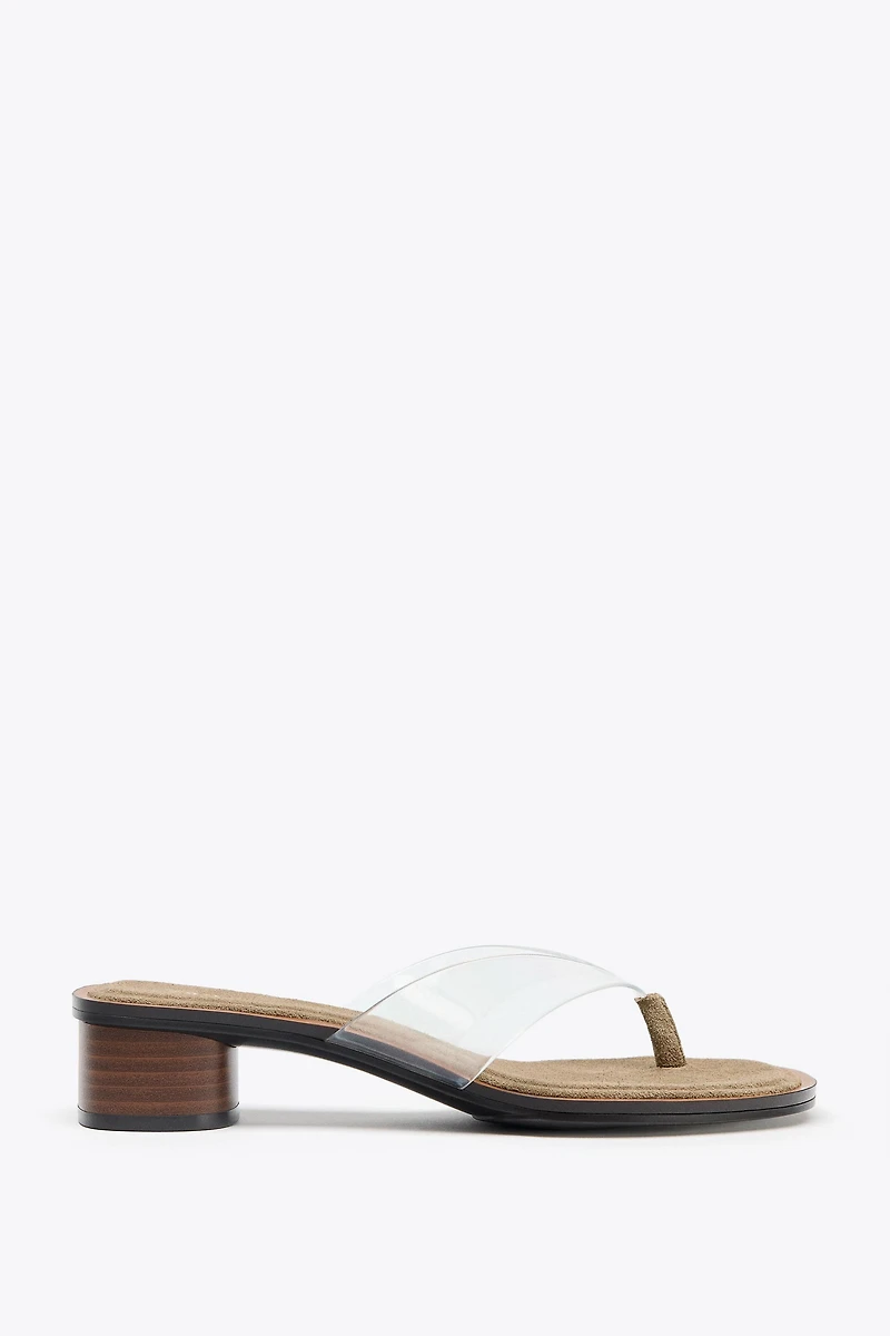 WIDE HEELED VINYL SANDALS