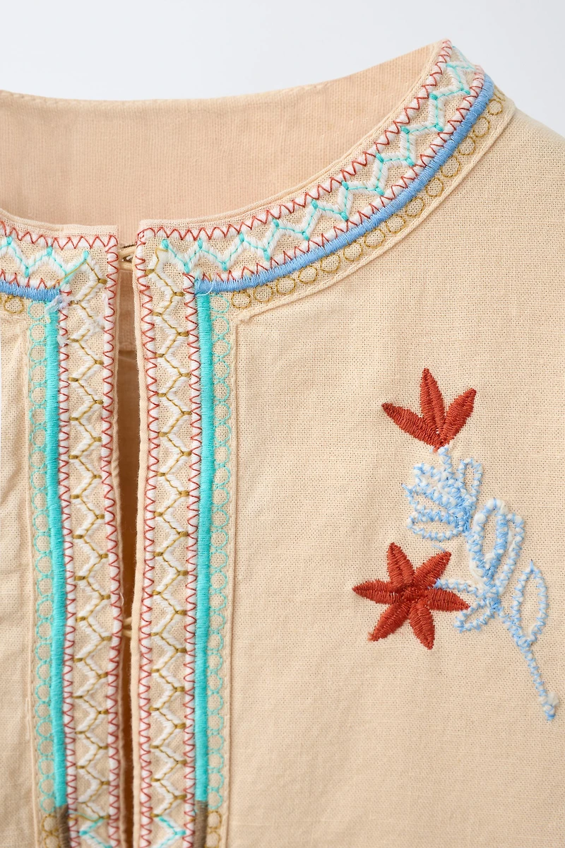 VESTE BRODÉE EN COTON ET LIN