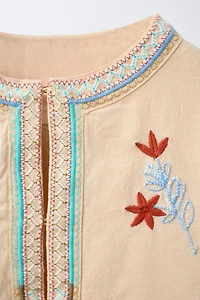 VESTE BRODÉE EN COTON ET LIN
