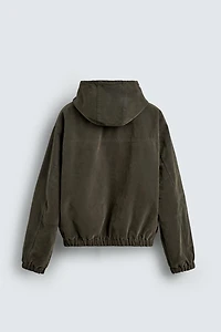 VELOUR HOODED PUFFER JACKET