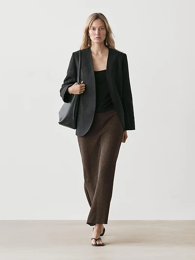 Long cotton blend knit skirt