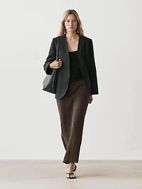 Long cotton blend knit skirt