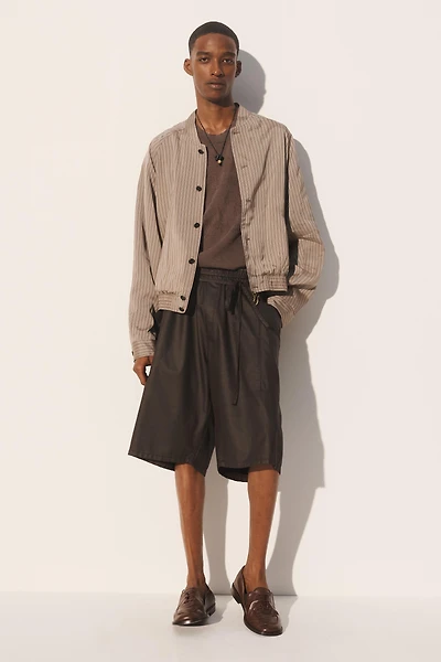 CROPPED STRIPED VISCOSE-CUPRO BOMBER JACKET