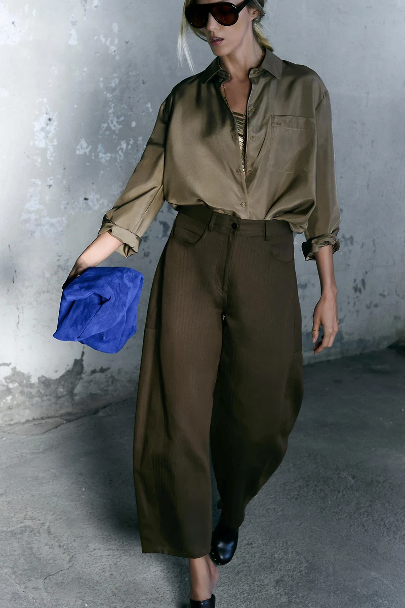 ZW COLLECTION HERRINGBONE WIDE-LEG PANTS