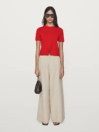 Short sleeve knit cardigan with button details