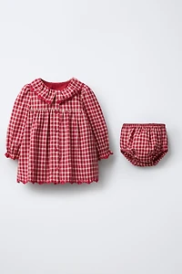 PLAID DRESS AND PANTIES WITH EMBROIDERED DETAIL