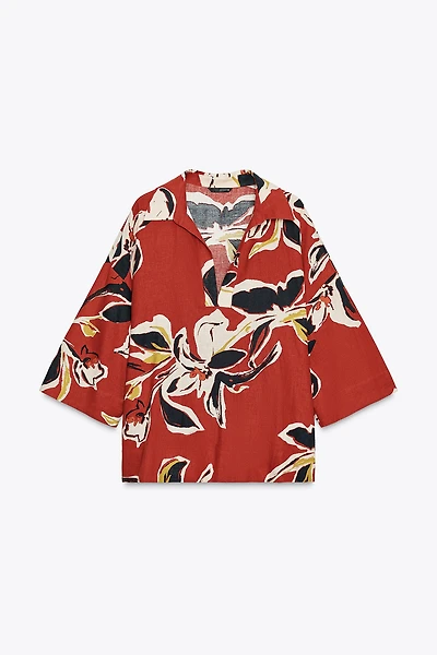 CHEMISE À IMPRIMÉ FLORAL AVEC LIN